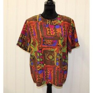VINTAGE CHE STUDIO ALL OVER ART TO WEAR‎ PRINT BLOUSE MADE IN USA SIZE MEDIUM M